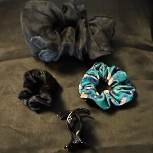 BUNDLE 4/$30 NWOT WHOLE SET OF FOUR (4) HAIR ACCESSORIES 3 scrunchies 1 pl clip